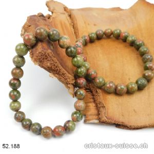 Bracelet Unakite - épidote 8 - 9 mm / 18,5 cm. Taille M