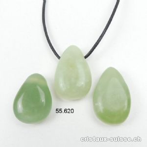 Jade Serpentine claire  2,6 - 3 cm percée avec cordon en cuir à nouer