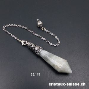 Pendule Labradorite gris clair et décor métal 6 - 6,5 cm