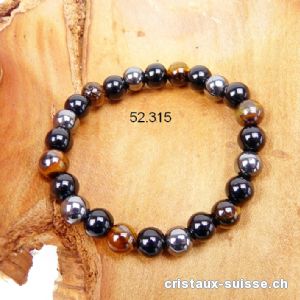 Bracelet Oeil de Tigre-Hématite-Obsidienne 7-8 mm/21 cm. Offre Spéciale