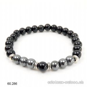 Bracelet Onyx noir - Hématite, élastique 8 mm / 21 cm