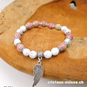 Bracelet Magnésite, Rhodonite - Aile d'Ange 8 mm / 19 cm. Taille M-L