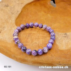 Bracelet Charoïte 8 mm, élastique 18,5 cm. Taille M