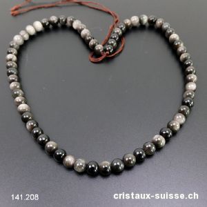 Rang Obsidienne argentée 6 - 6,5 mm / 38 cm, env. 60 boules