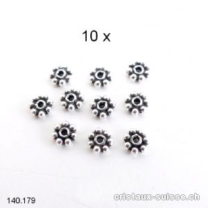 Lot 10 x Fleurs Ethno 4 mm, Intercalaire en argent 925 vieilli. OFFRE SPECIALE