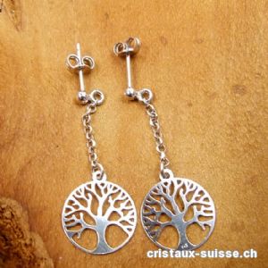 Boucles d'oreilles Arbre de Vie en argent 925 rhodié, Paire