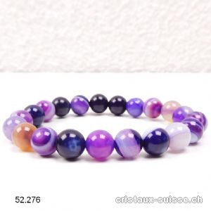 Bracelet Agate violette 8 mm,  élastique 18 - 18,5 cm. Taille M