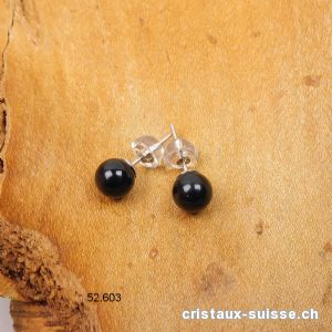 Clous d'oreille Tourmaline noire - Schörl, boule 5 - 6 mm en argent 925