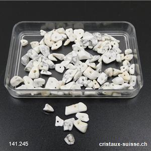Magnésite - Howlite blanche, éclats percés, lot de 5 à 7 grammes