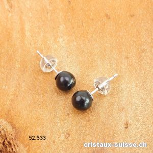 Clous d'oreille Schungite, boule 5 - 6 mm en argent 925 Rhodié. Offre Spéciale