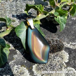 Obsidienne oeil céleste percée avec Clip métal dorél. Pièce unique