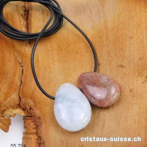 Calcite bleue et Muscovite percées avec 1 cordon cuir à nouer. Offre Spéciale