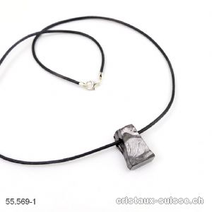 Schungite noble 2 cm, percé avec collier cuir 45 cm. Pièce unique