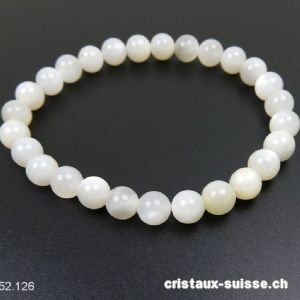 Bracelet Pierre de Lune crème-argenté 7 mm / 18 cm