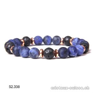 Bracelet Sodalite MATTE avec Lave 8 mm, élastique 19 cm