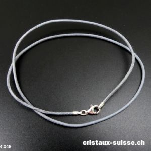 Collier cuir gris / fermoir argent 925. L. 45 cm