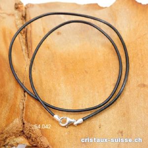 Collier cuir noir / fermoir argent 925. L. 60 cm