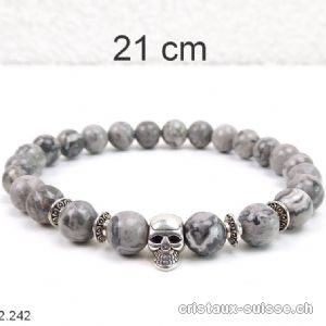 Bracelet CRÂNE Agate Crazy Lace grise 8 mm / 21 cm