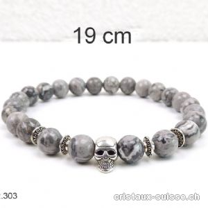 Bracelet CRÂNE Agate Crazy Lace grise 8 mm / 19 cm