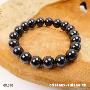 Bracelet Tourmaline noire 10 mm, élastique 18,5 cm