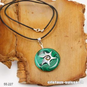 Collier Malachite donut 3 cm et Support SOLEIL en argent 925. Pièce unique