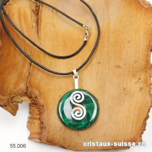 Collier Malachite donut 3 cm et Support DOUBLE SPIRALE en argent 925. Pièce unique