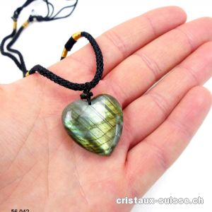 Labradorite coeur percé avec cordon réglable en tissu. Pièce unique