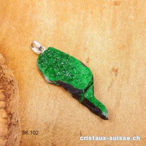 Pendentif Grenat Uvarovite cristallisé, boucle argent 925. Pièce unique