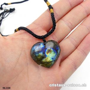 Labradorite coeur percé avec cordon réglable en tissu. Pièce unique