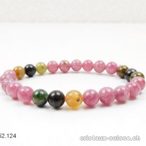 Bracelet Tourmalines toutes couleurs 7-7,5 mm / 17,5-18 cm. Taille SM