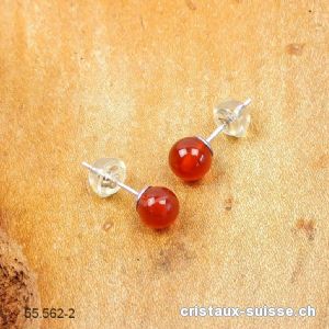 Clous d'oreilles Cornaline, boule 5,7 - 6 mm en argent 925. Offre Spéciale