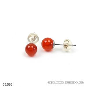 Clous d'oreilles Cornaline, boule 6 mm en argent 925