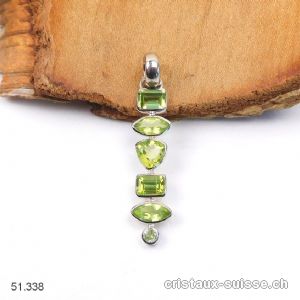 Pendentif Péridot - Olivine facetté en argent 925 platiné