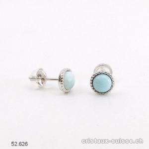 Clous d'oreilles Larimar cabochons 6 mm en argent 925 rhodié