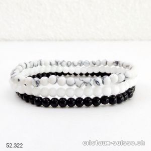 3 bracelets - FITNESS - Onyx noir, Magnésite, Porcelaine. Offre Spéciale