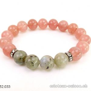 Bracelet Quartz Fraise - Labradorite 10 mm / 18,5 cm. Taille M