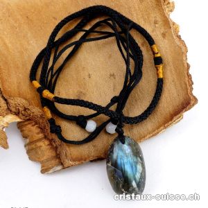 Labradorite percé avec cordon réglable en tissu. Pièce unique