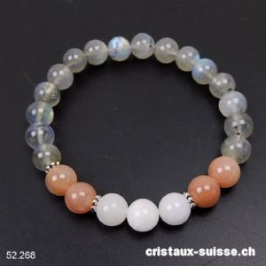 Bracelet Labradorite - Pierre de Lune - Pierre de Soleil 8 mm / 18,5 - 19 cm