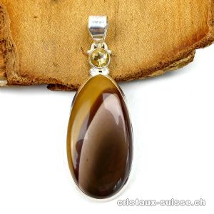 Pendentif Mookaïte et Citrine facettée en argent 925. Pièce unique