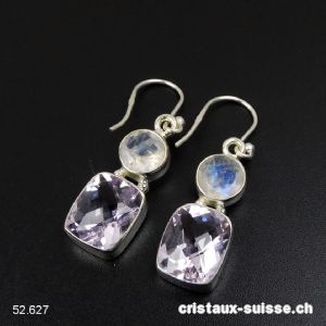 Boucles d'oreilles Améthyste - Pierre de Lune en argent 925. Paire unique