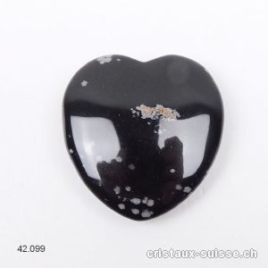 Coeur Obsidienne Flocons de Neige plat 3,5 cm