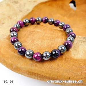 Bracelet Oeil de Tigre violet-fuchsia - Hématite 8 - 8,5 mm / 19 cm