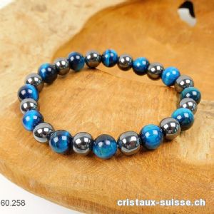 Bracelet Oeil de Tigre bleu - Hématite 8 - 8,5 mm / 19 cm