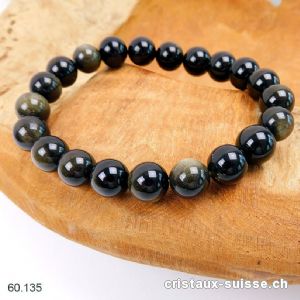 Bracelet Obsidienne dorée 10 mm / 21 cm. Taille L