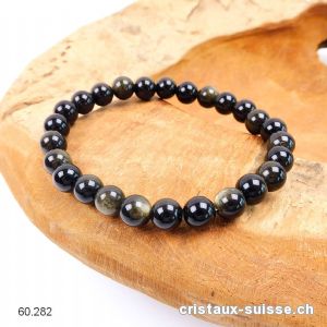 Bracelet Obsidienne dorée 8 mm / 21 cm. Taille L