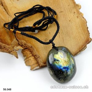 Labradorite percée avec cordon réglable en tissu. Pièce unique