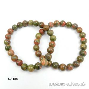 Bracelet Unakite - épidote 8 - 9 mm / 18,5 cm. Taille M