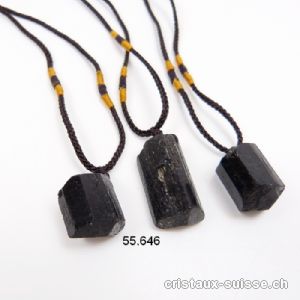 Tourmaline noire brute 2 à 3,5 cm, percée avec cordon réglable