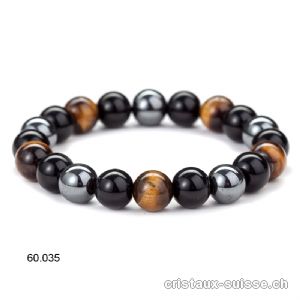 Bracelet Oeil de Tigre-Hématite-Obsidienne 10 mm/19,5 - 20 cm