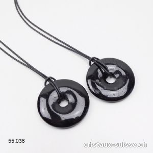 Collier Donut Tourmaline noire - Schörl 4 cm avec cordon cuir à nouer